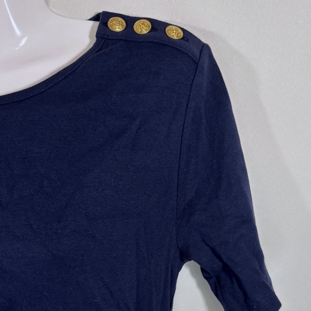 J.Crew Perfect Fit Navy Gold Crest Buttons Top Medium NWT Coastal Nautical - Picture 5 of 10
